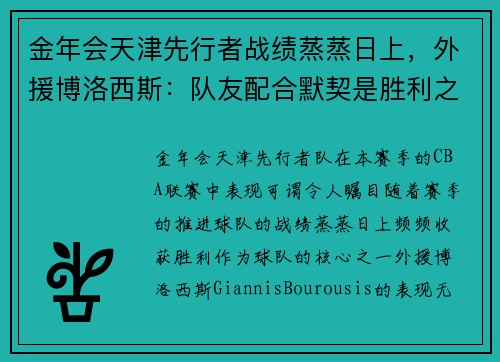 金年会天津先行者战绩蒸蒸日上，外援博洛西斯：队友配合默契是胜利之本