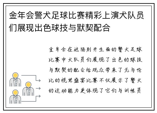 金年会警犬足球比赛精彩上演犬队员们展现出色球技与默契配合